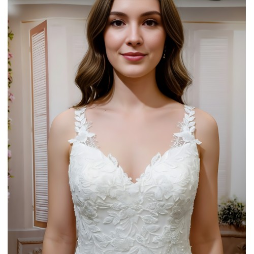 Mermaid Beaded Floral Lace Appliqued Tulle  Wedding Dress - MO-M3001