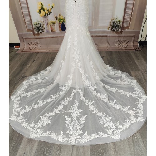 Mermaid Beaded Floral Lace Appliqued Tulle  Wedding Dress - MO-M3001