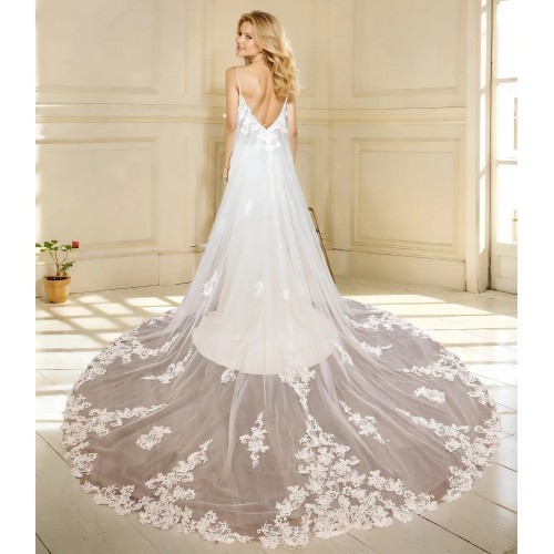 Sheath Crepe Beaded and Sequined Floral Lace Pleated Slit Skirt Wedding Dress - MO-S2001