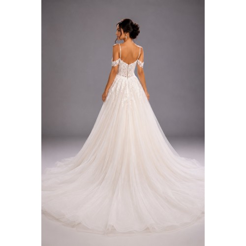 Luxury Princess A-Line Wedding Dress with Lace Corset Bodice & Cathedral Train