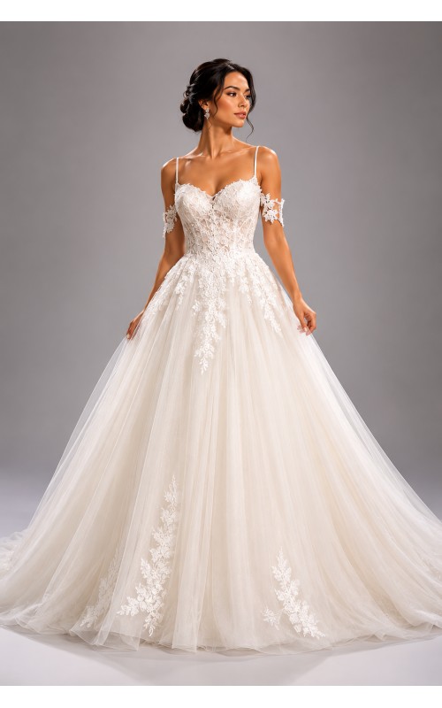 Luxury Princess A-Line Wedding Dress with Lace Corset Bodice & Cathedral Train