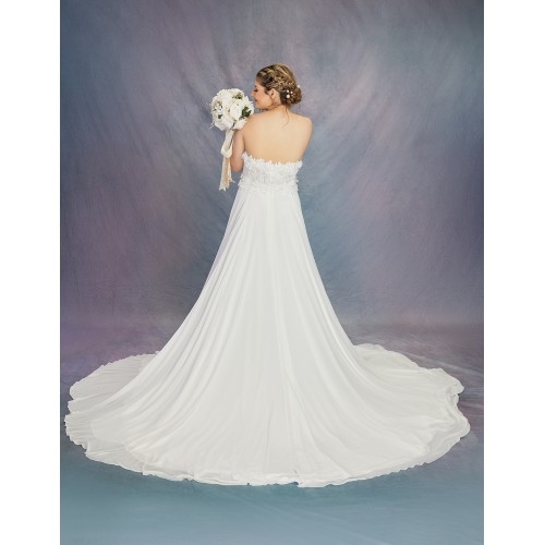 A-Line Chiffon Beaded 3-D Flower Semi-V cut NecklineWedding Dress - OU-A1002