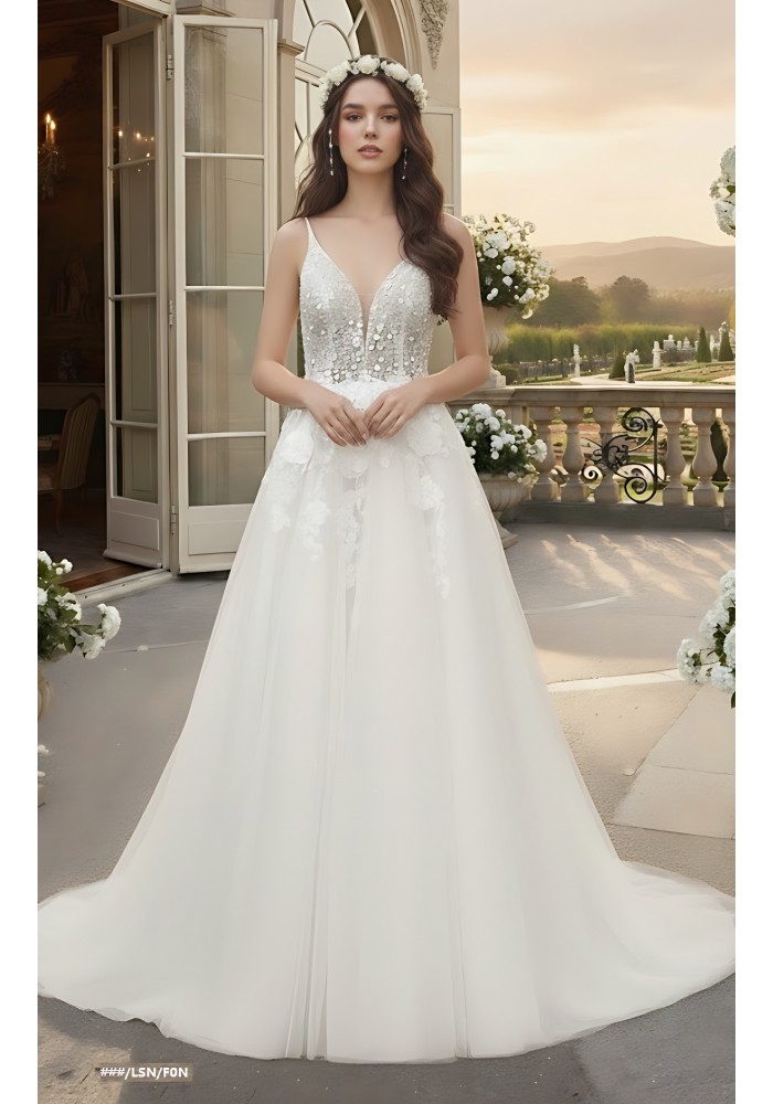 A-Line Beaded and Sequined Lace Tulle Wedding Dress - OU-A2005