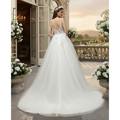 A-Line Beaded and Sequined Lace Tulle Wedding Dress - OU-A2005