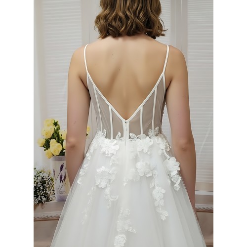 A-Line Beaded and Sequined Lace Tulle Wedding Dress - OU-A2005