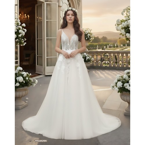 A-Line Beaded and Sequined Lace Tulle Wedding Dress - OU-A2005