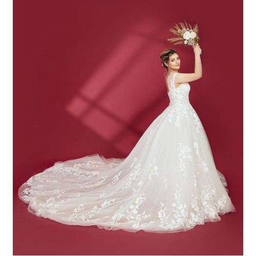 Ball Gown Off-Shoulder Semi-V cut Wedding Dress - OU-B5002