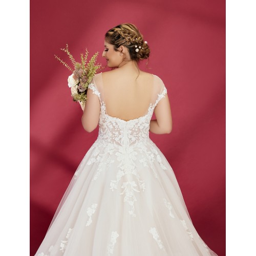 Ball Gown Off-Shoulder Semi-V cut Wedding Dress - OU-B5002