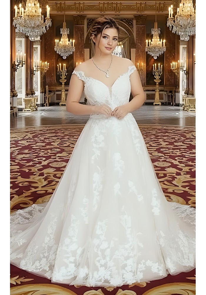 Ball Gown Off-Shoulder Semi-V cut Wedding Dress - OU-B5002
