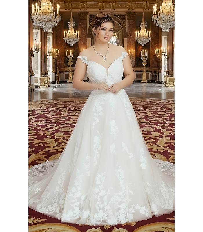 Ball Gown Off-Shoulder Semi-V cut Wedding Dress - OU-B5002