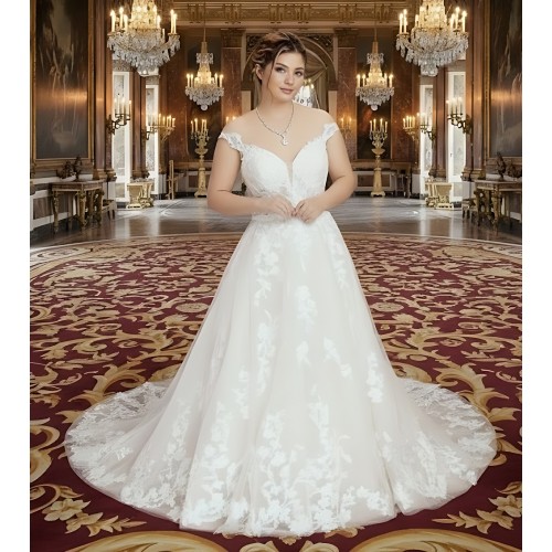 Ball Gown Off-Shoulder Semi-V cut Wedding Dress - OU-B5002