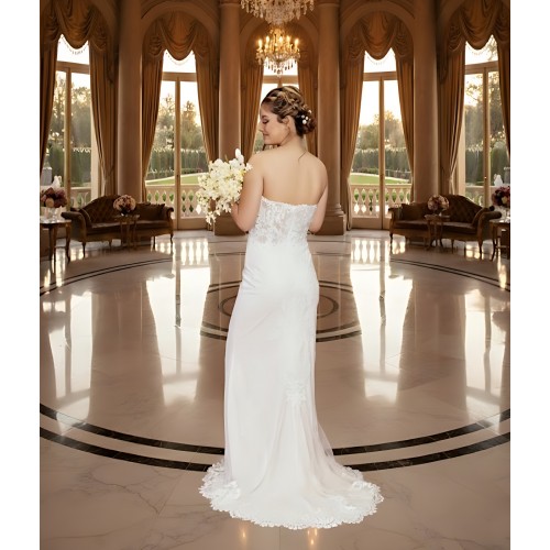 Fitted and Flare Sweet-Heart Beaded Lace Tulle with Heavy Lace Placement Over-Skirt Wedding Dress - OU-F1003OS