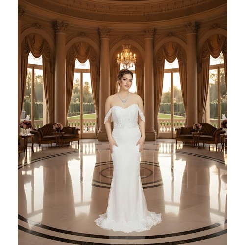 Fitted and Flare Sweet-Heart Beaded Lace Tulle with Heavy Lace Placement Over-Skirt Wedding Dress - OU-F1003OS