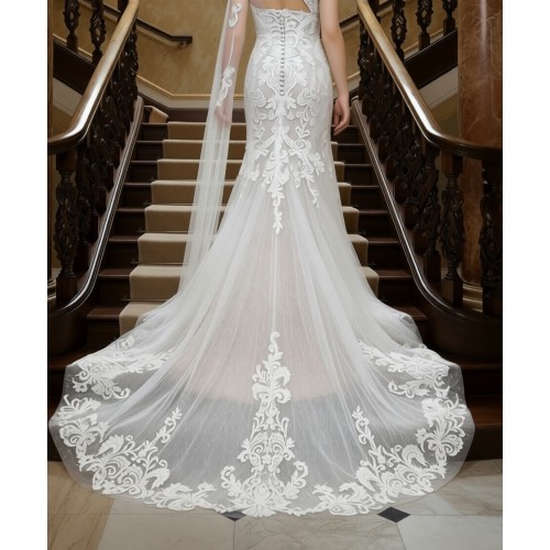 A luxurious one-shoulder mermaid wedding dress open back with a detachable shoulder cape - OU-F1007